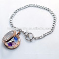 Edelstahl Kubanische Kette Armband, 316l Edelstahl Silber &amp; Schokolade Kristall Locket Armband